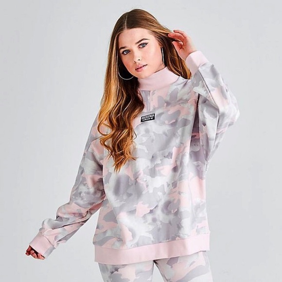 adidas originals pastel camo sweat dress in pale pink